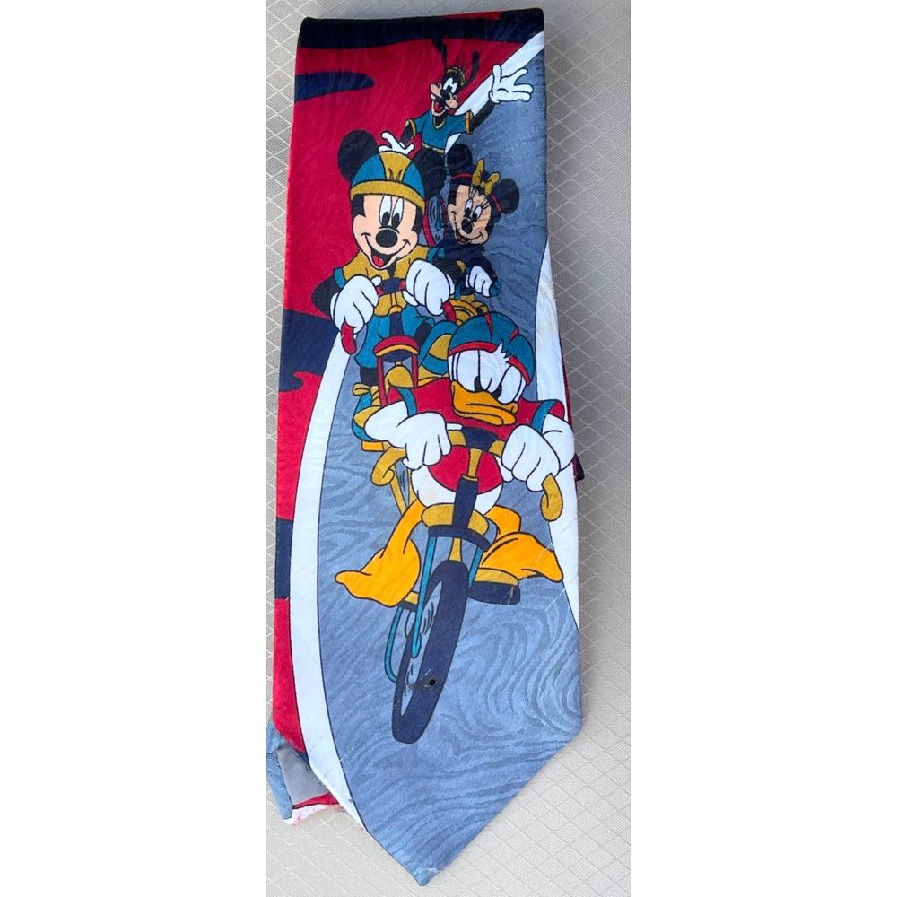 Disney Donald Goofy Mickey Minnie Mouse Bicycle Race Bicyclist Tie